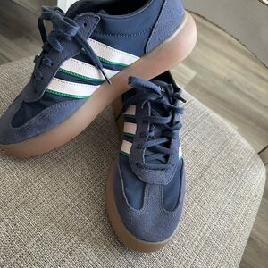 adidas Navy Sneakers with White & Green Stripes